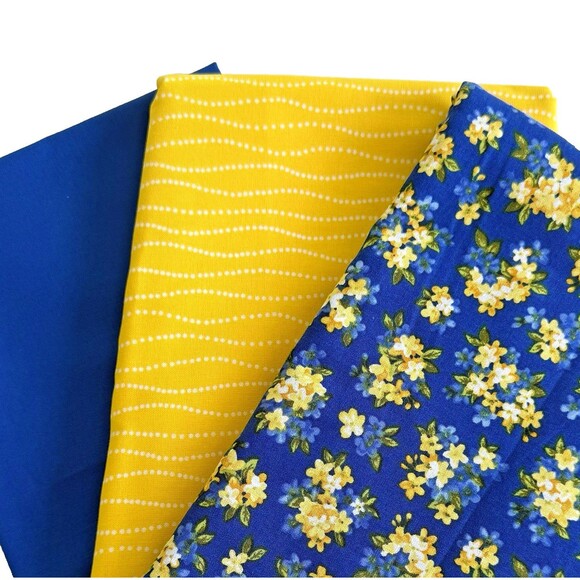 Coordinating Fabric Bundle Blue & Yellow Floral Cotton Quilt Fabric Craft 4yds - Picture 1 of 9